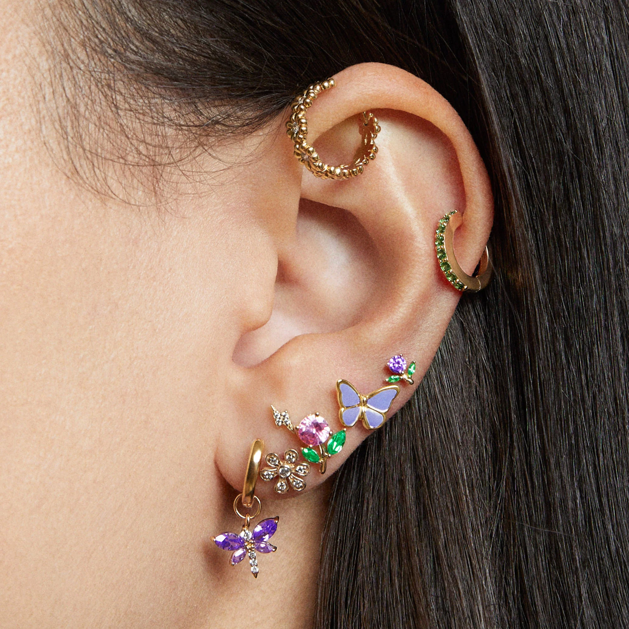 14k Diamond Flower Flat Back Stud - Image 4