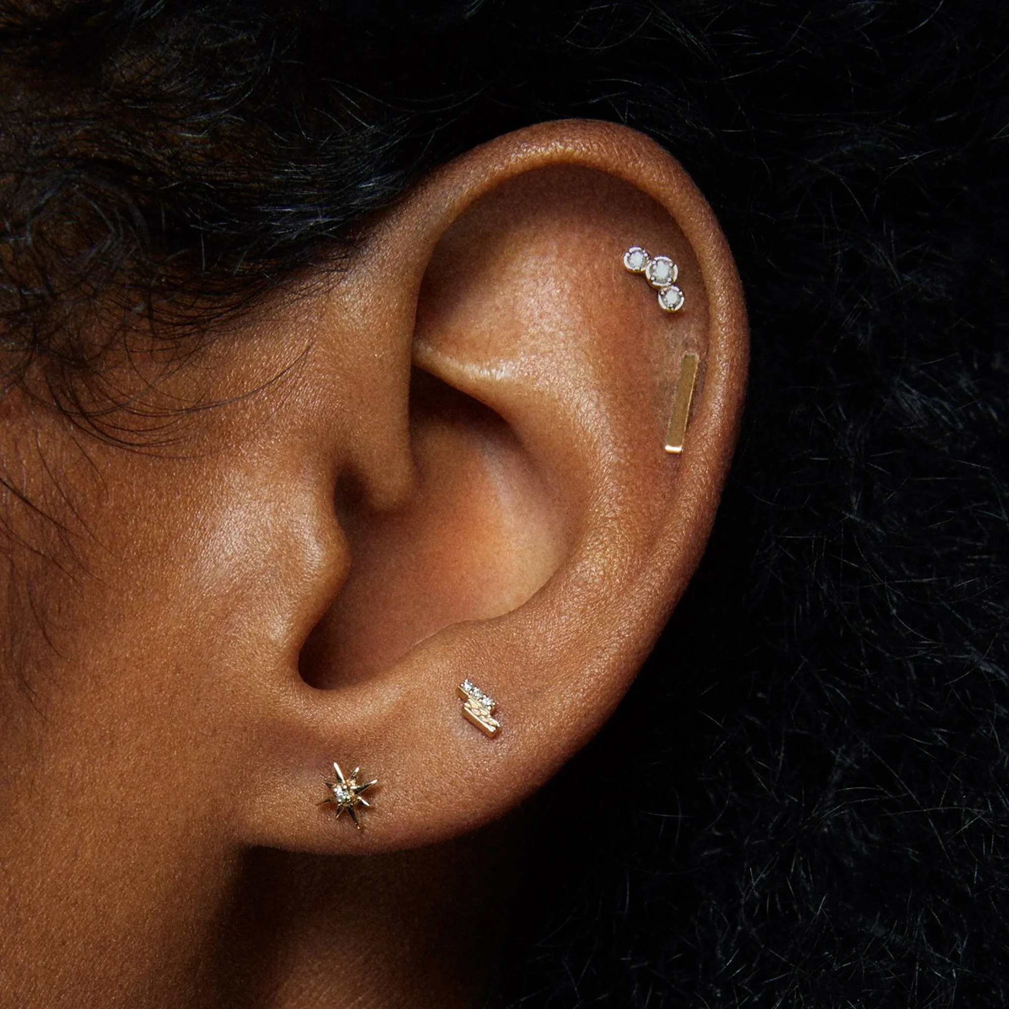 14k Flat Back Diamond Double Bar Stud - Image 5