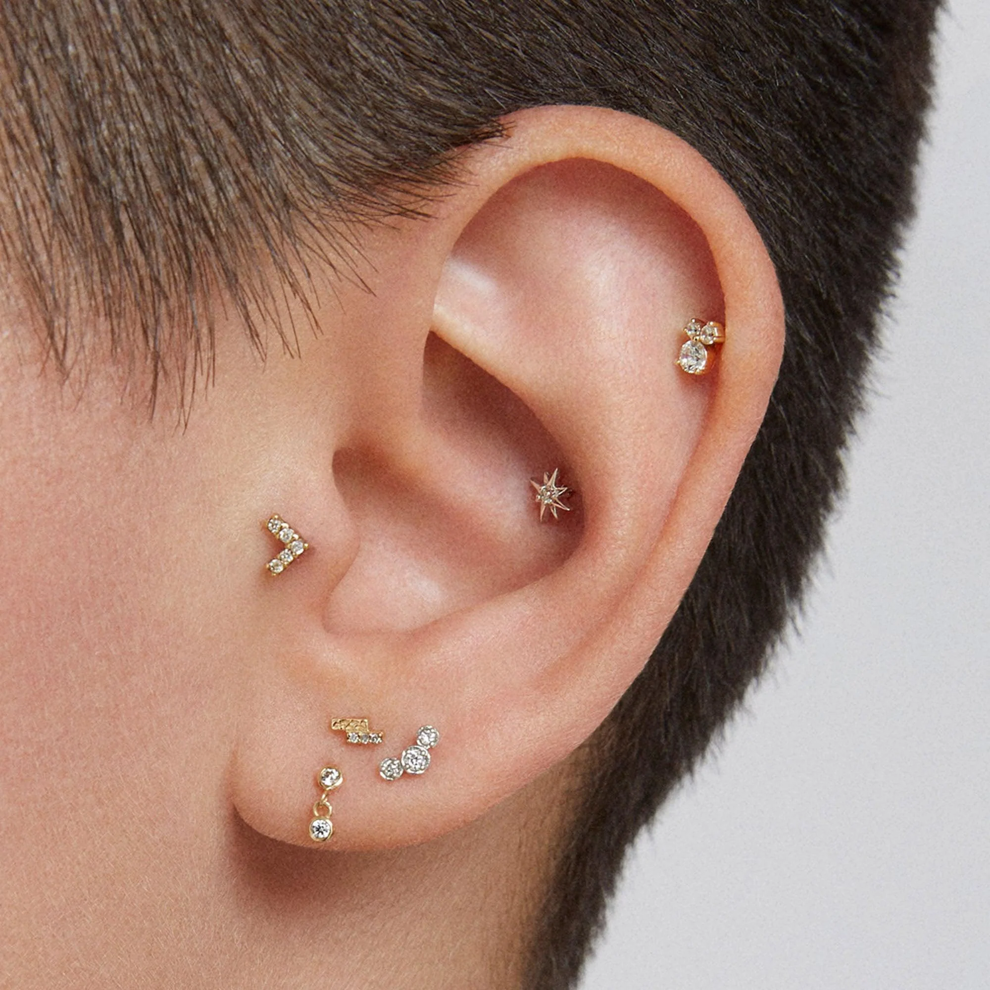 14k Flat Back Diamond Double Bar Stud - Image 6