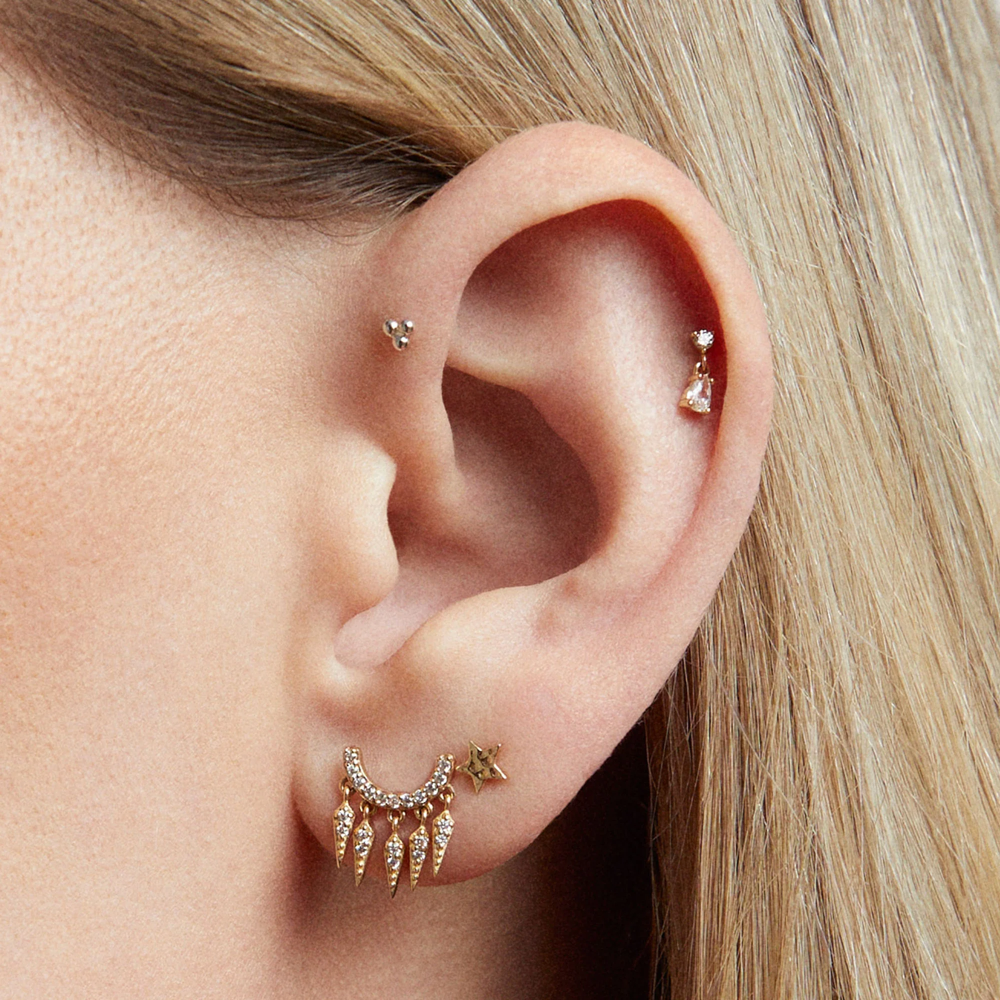 14k Hammered Star Flat Back Stud - Image 7